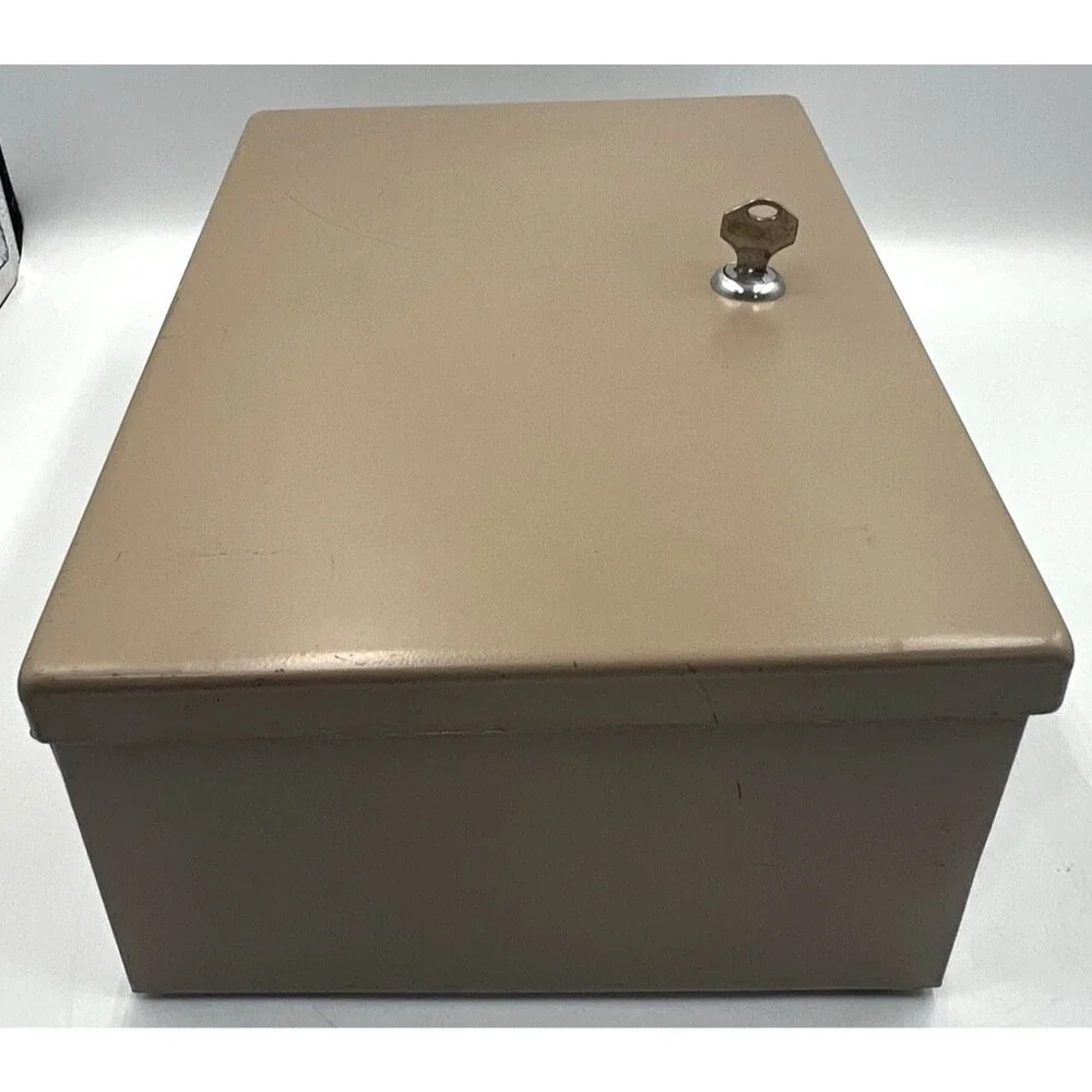 Security Cash Box Vintage Rockaway Metal Lock Chest Tan w/ 2 Keys Inwood NY